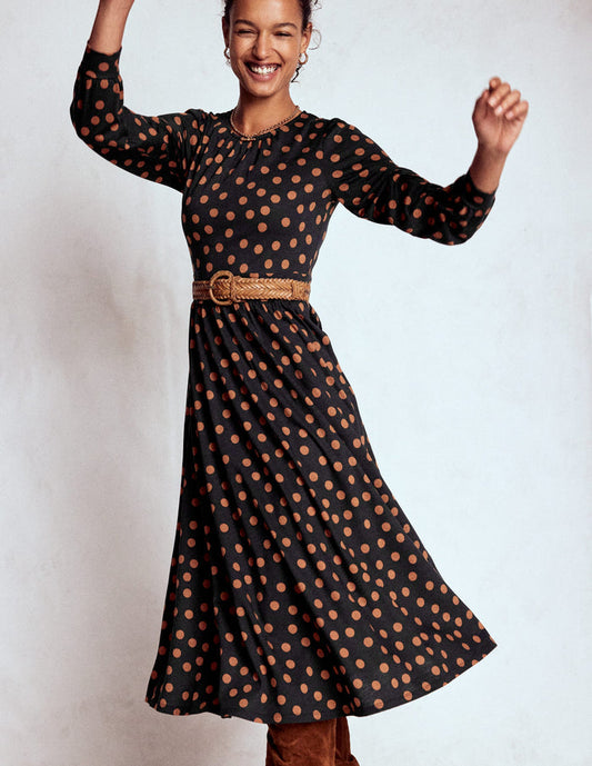 Alexandra Jersey Midi Dress Black, Tortoise Shell Dot