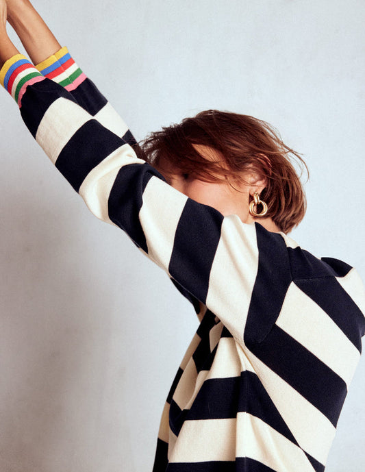 Lara Relaxed Cotton Jumper Navy, Ivory Stripe