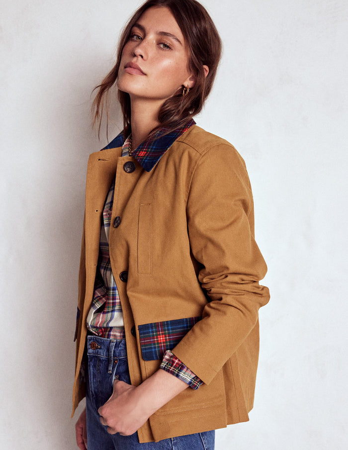 Canvas Barn Jacket Hazelnut Brown, Check