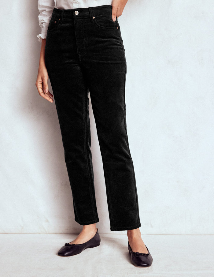 High-Waisted Cord Slim Jeans Black