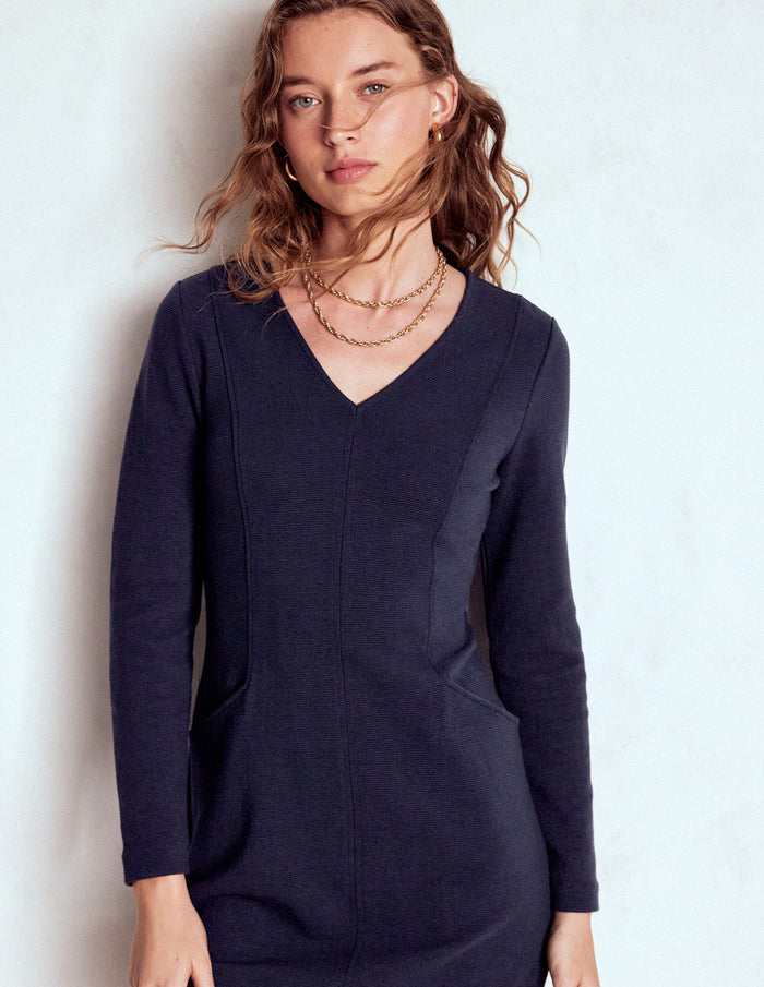 Ellen V-neck Ottoman Dress Navy