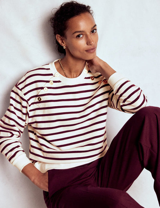 Button Detail Sweatshirt Deep Wisteria, Ivory