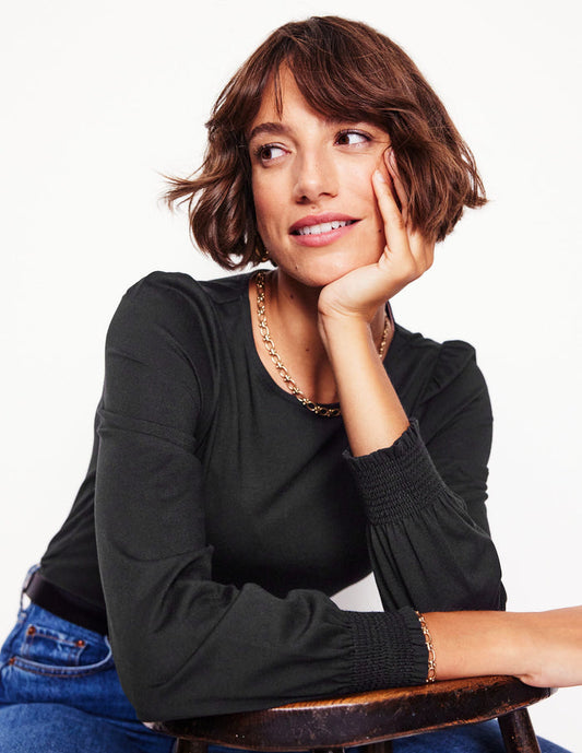 Smocked Cuff Supersoft Top Black