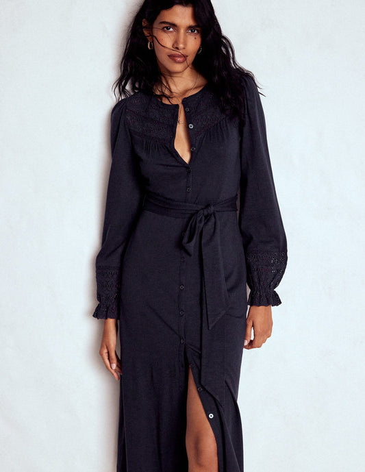 Pippa Broderie Jersey Dress Navy