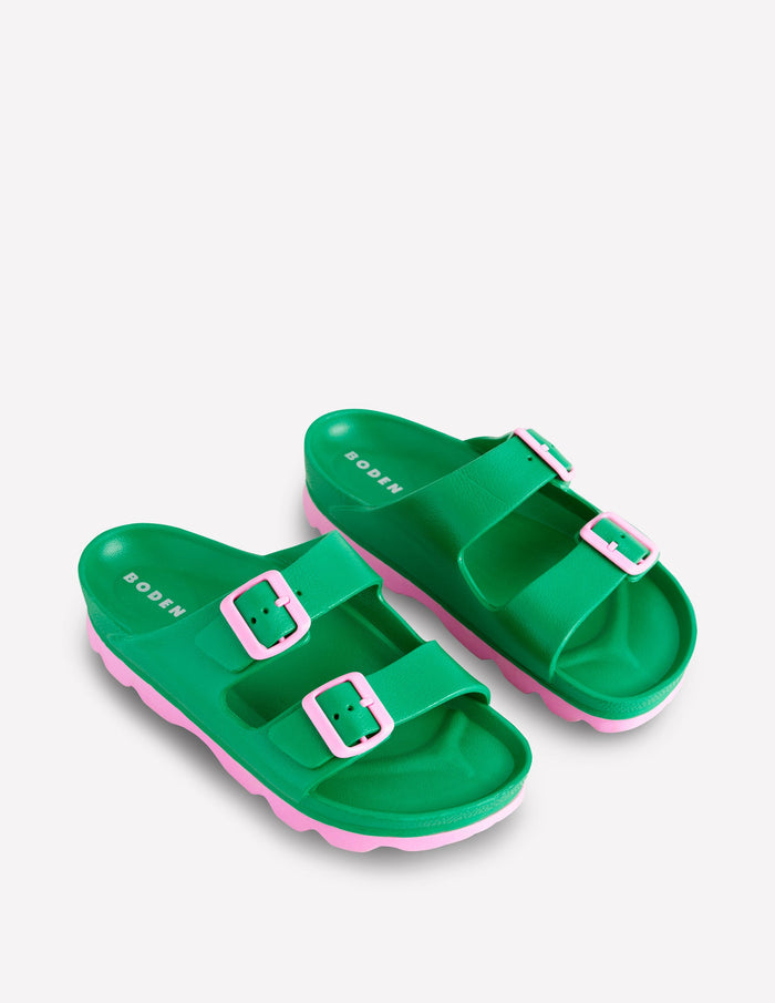 Lyla Double Buckle Sliders Rich Emerald/Soft Pink