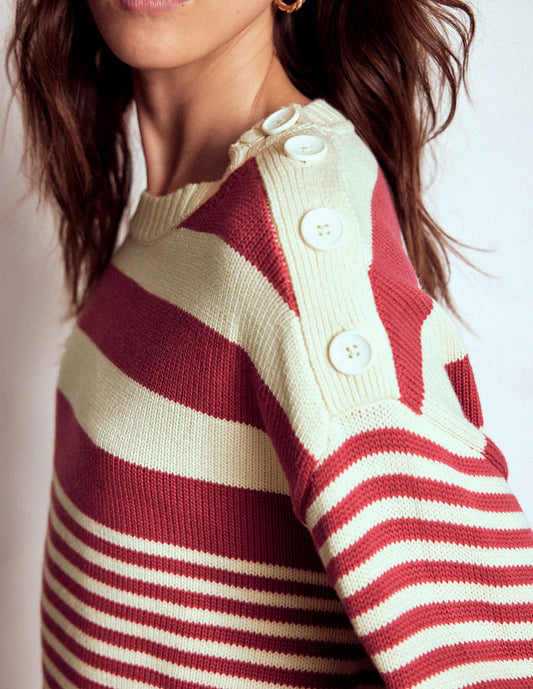 Jemma Chunky Cotton Sweater Warm Ivory/ Terracotta