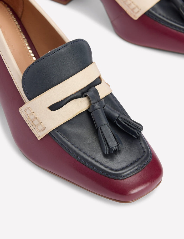 Sol Block Heeled Penny Loafers Oxblood