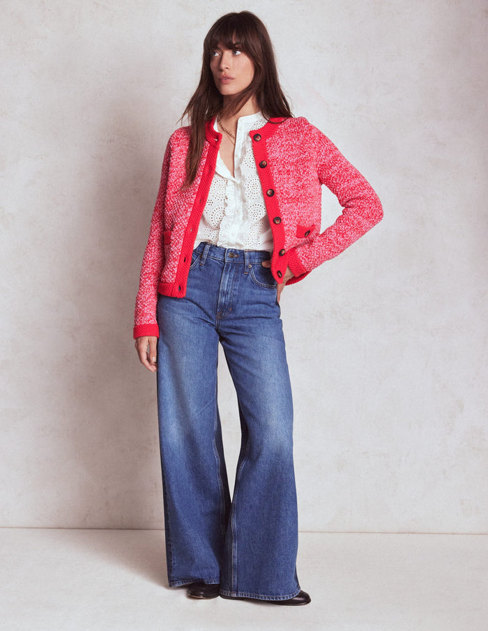 Libby Knitted Jacket Pink Ribbon/ Poppy Red