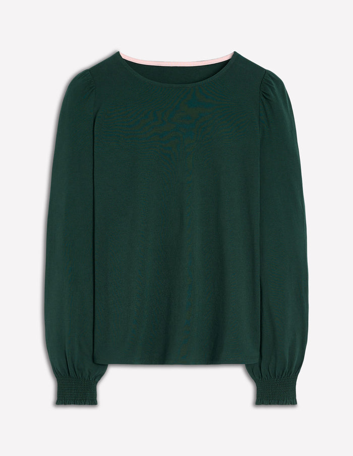 Smocked Cuff Supersoft Top Green Pine