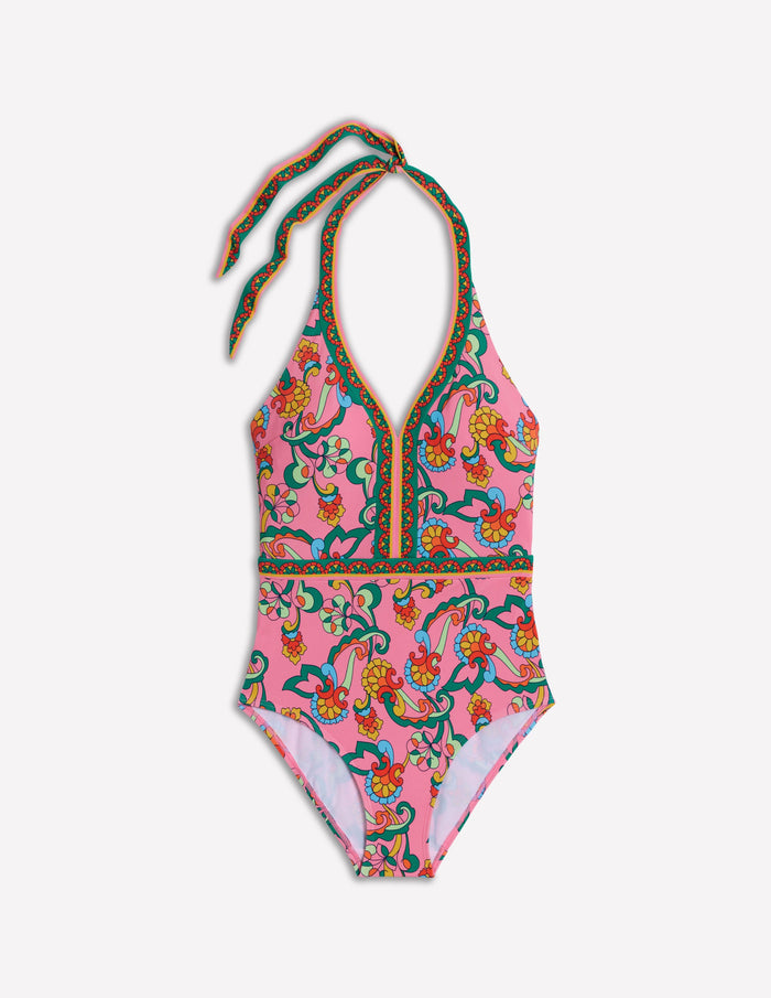 Ios V Panel Swimsuit Pink Rose, Foliage Trail