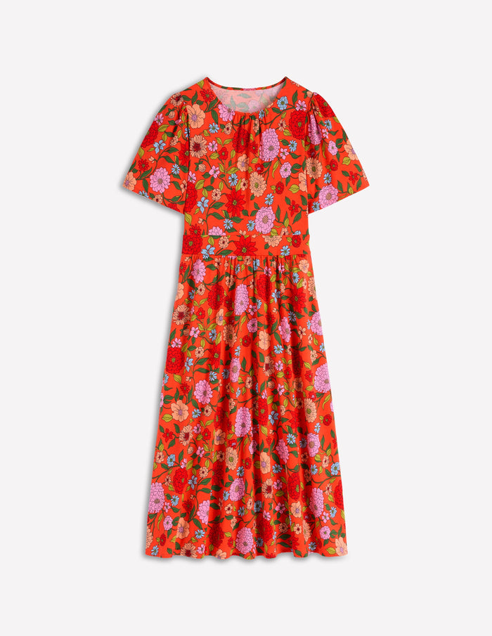 Louisa Jersey Midi Dress Firecracker Red, Dahlia Trail