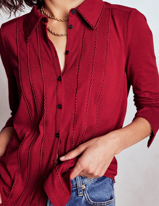 Picot Trim Jersey Shirt Crimson Red