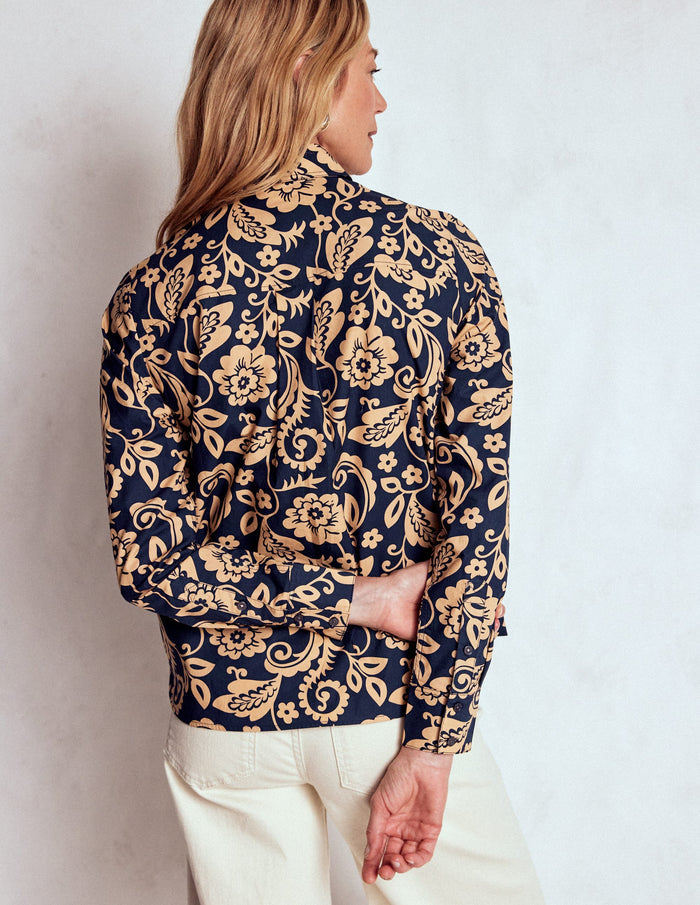 Sienna Cotton Shirt French Navy, Ornate Flora