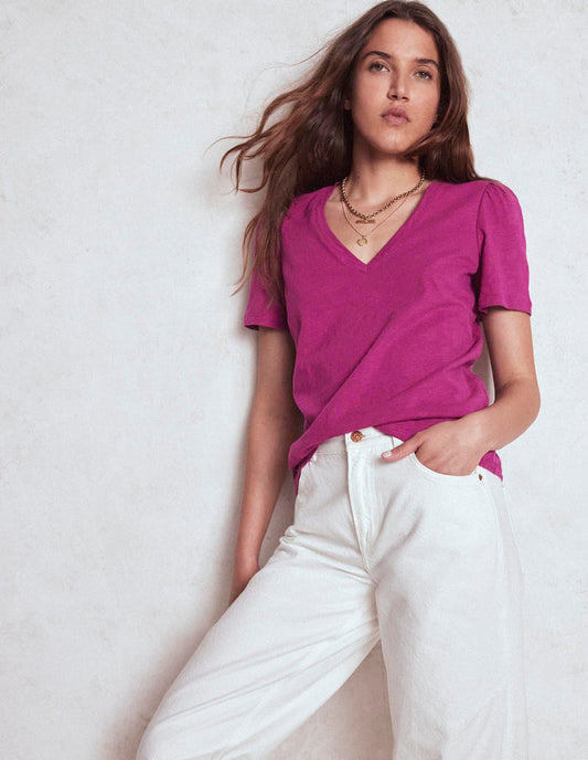 Short Sleeve V Neck T-shirt Rich Magenta