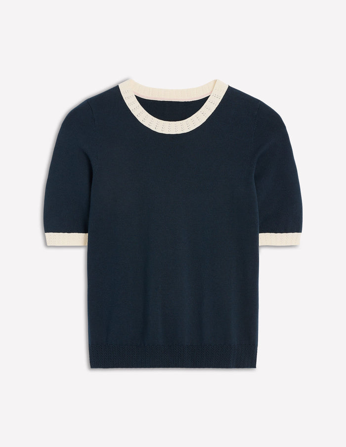 Emilia Cotton Crew T-shirt Navy, Warm Ivory