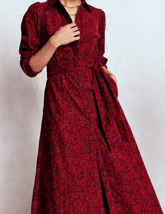 Clara Cord Midi Dress Red Liquorice, Ornate Flora
