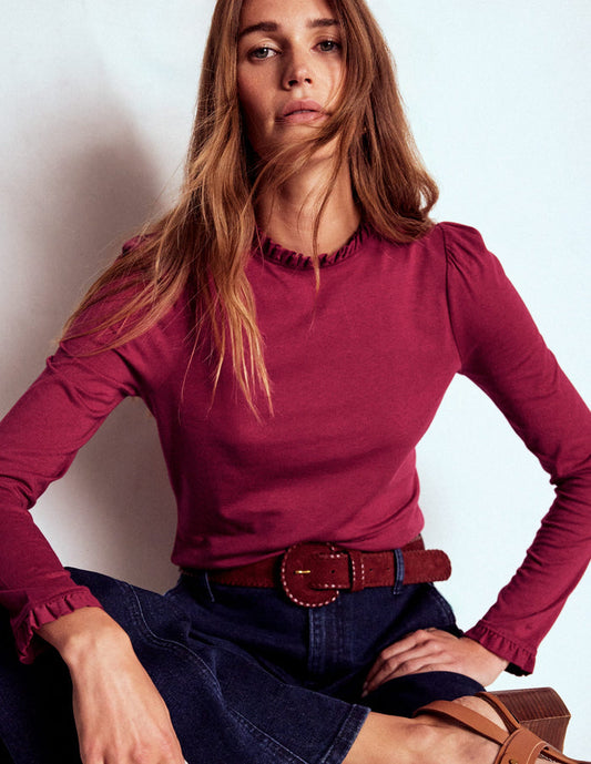 Supersoft Frill Detail Top Burgundy Red