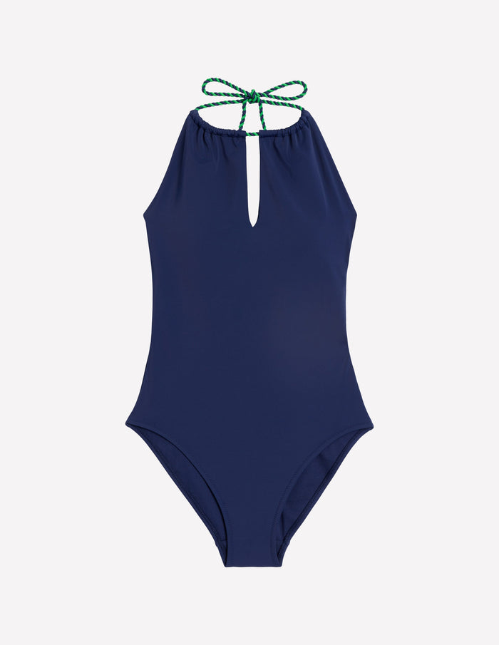 String High Neck Swimsuit Navy