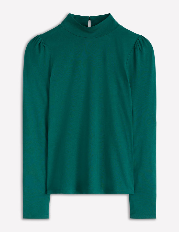 Puff Shoulder Jersey Top Emerald Night