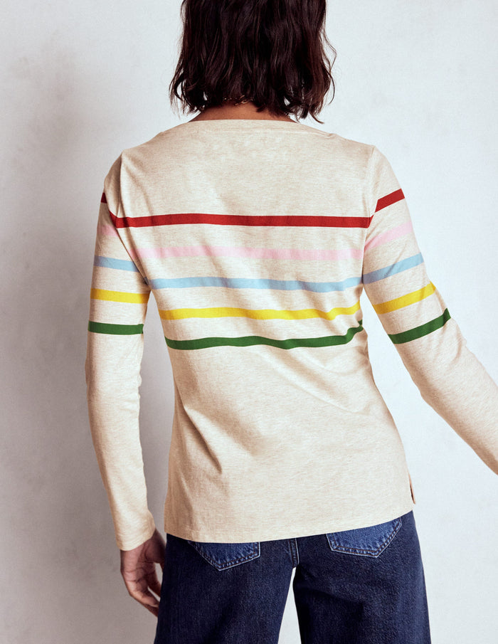 Olivia Long Sleeve Breton Oatmeal Marl Placed Breton