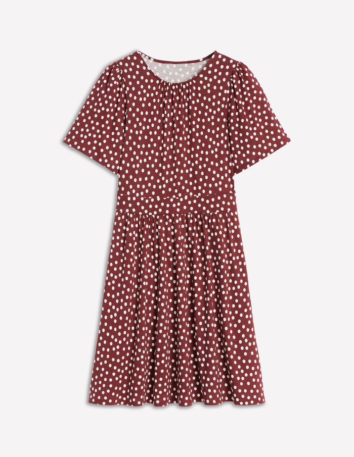 Louisa Short Jersey Dress Chestnut, Painted Dot