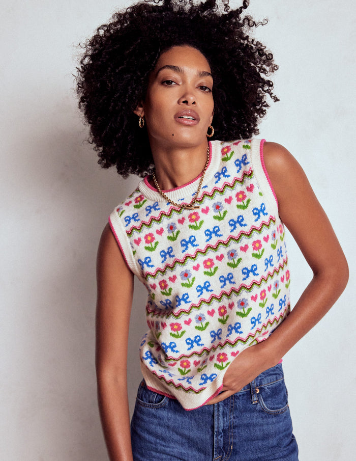 Edie Fair Isle Vest Oatmeal Melange, Flowers
