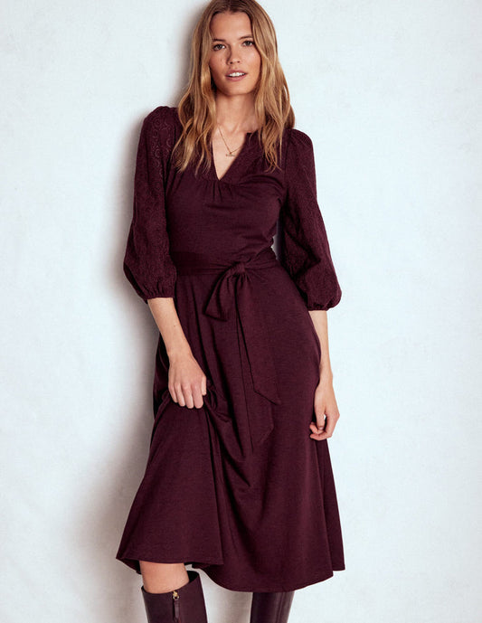 Eden Broderie Jersey Dress Dark Cherry