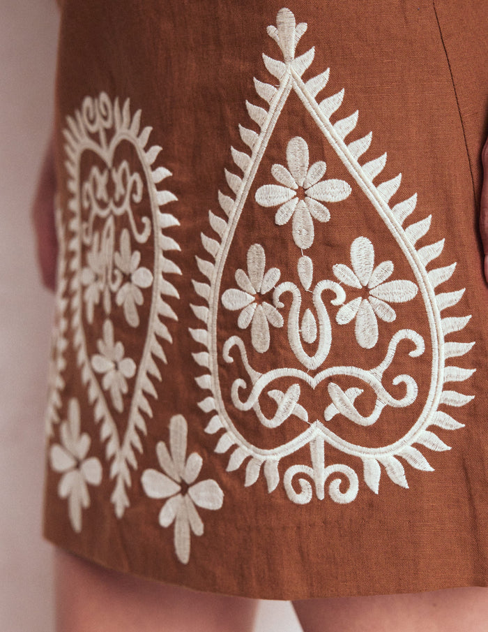 Embroidered Linen Skirt Russet Embroidery