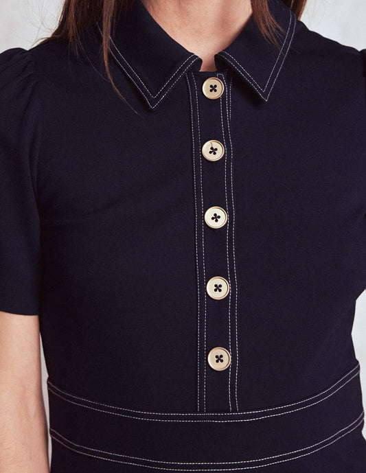 Nicolette Ponte Shirt Dress Navy