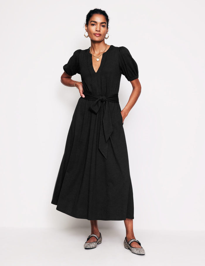Sofia Trim Jersey Midi Dress Black