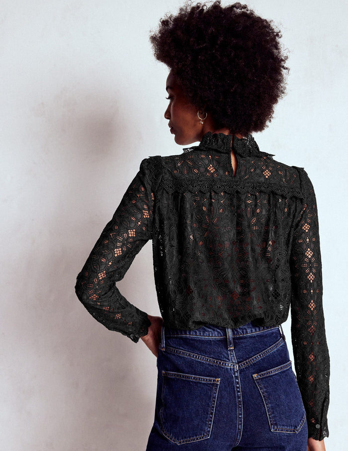 Lace Trim Detail Top Black