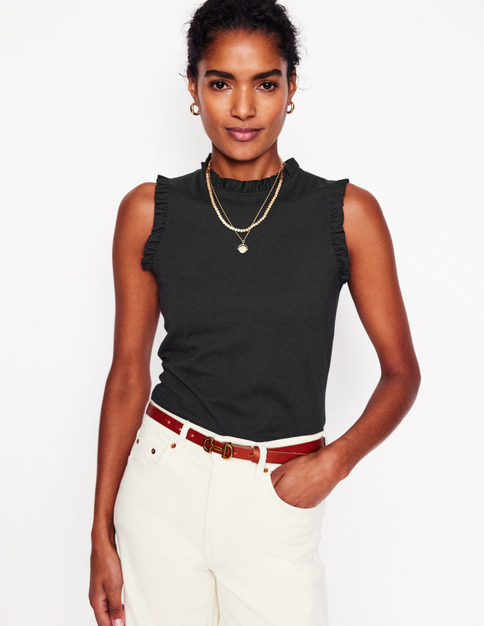 Supersoft Frill Detail Vest Black