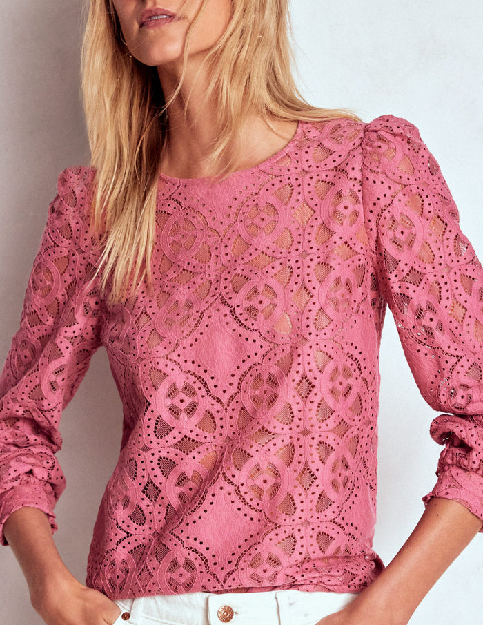 Lace Crew Neck Top Heather Rose