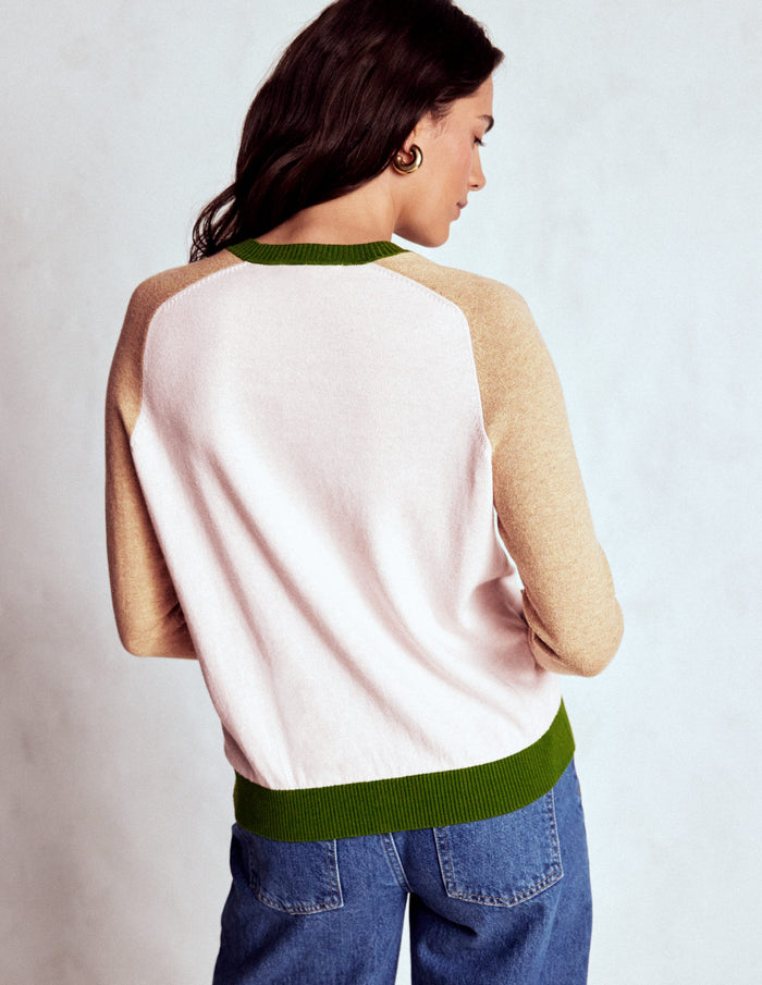 Meg Saddle Sleeve Sweater Pink, Green Colour Block