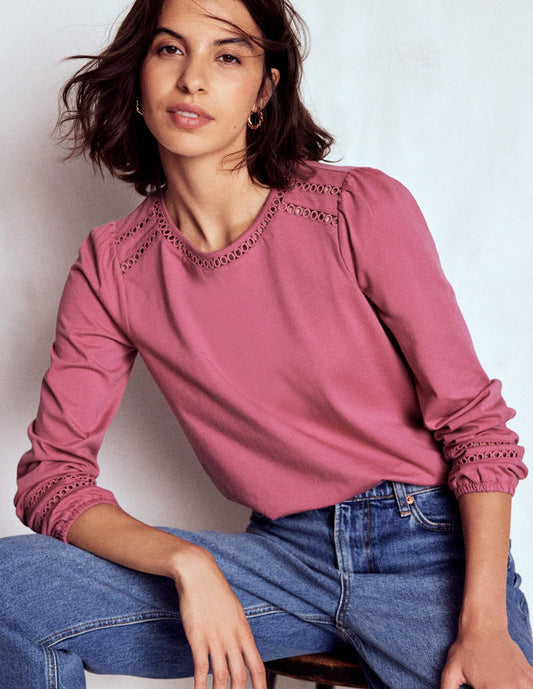 Flo Trim Detail Top Pink Heather