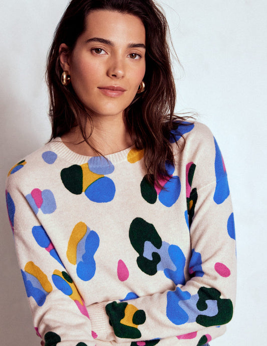 Lydia Cashmere Jumper Warm Ivory, Leopard
