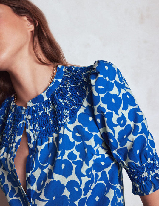 Effie Short Sleeve Top Bright Blue, Leafy Grove