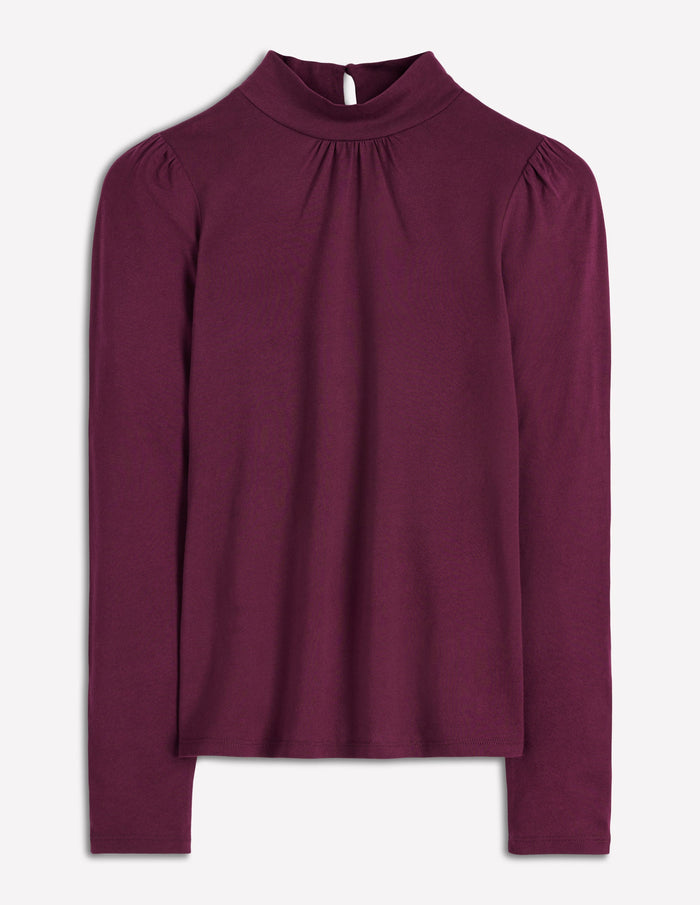 Puff Shoulder Jersey Top Dark Cherry