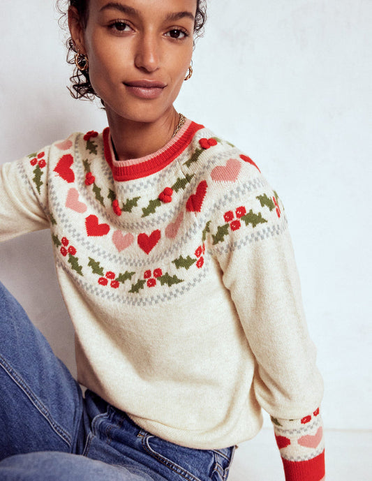 Edie Fair Isle Sweater Oatmeal Melange, Holly