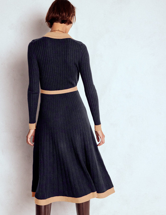 Rachel Knitted Shirt Dress Navy