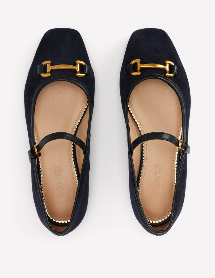 Iris Snaffle Mary Jane Flats Dark Navy