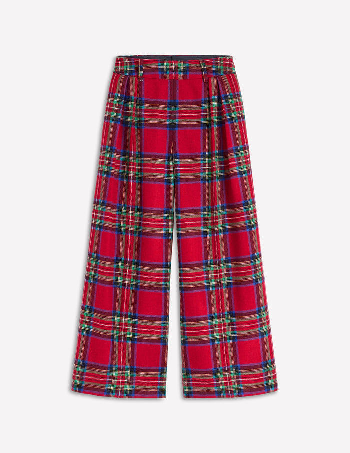 Pleated Wool Culottes Red, Blue and Green Check