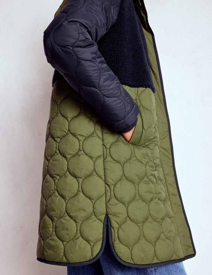 Borg Mix Coat Navy & Khaki Mix