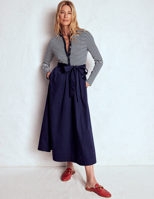 Button Detail Mix Dress Navy Stripe