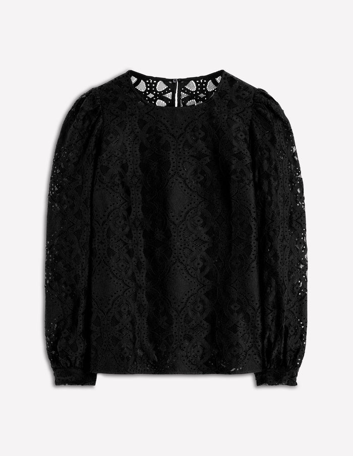 Lace Crew Neck Top Black