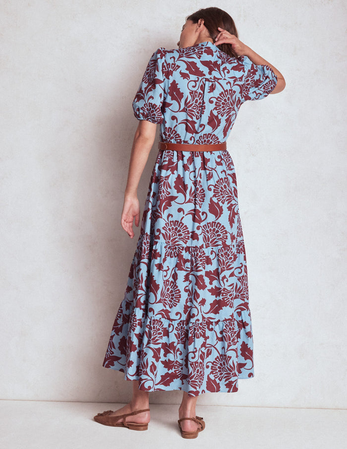 Christabel Cotton Midi Dress Glacier Blue, Ornate Vine