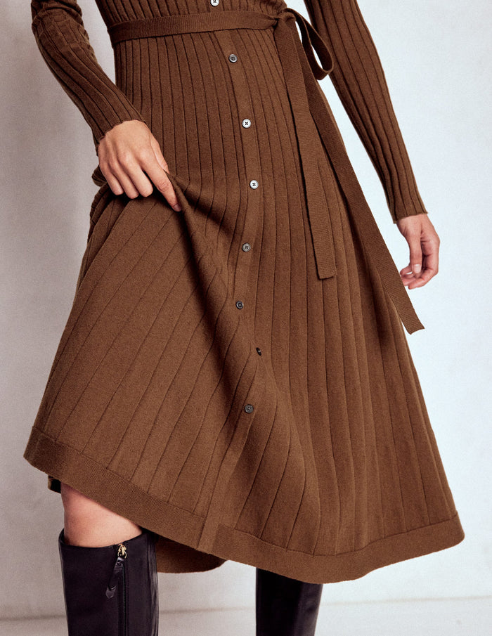 Rachel Knitted Shirt Dress Raw Umber