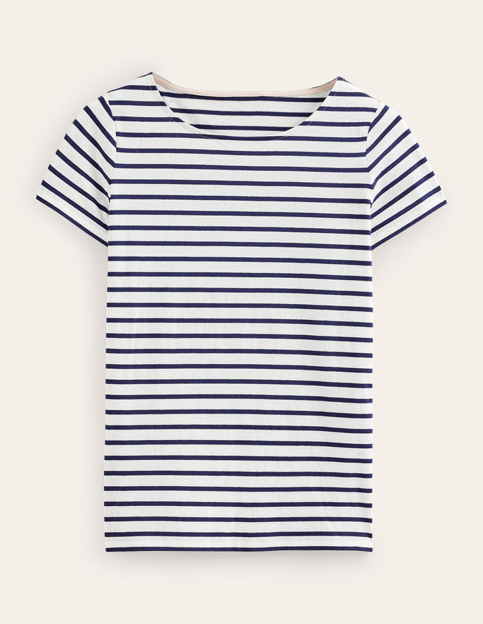 Ella Short Sleeve Breton Ivory, Navy