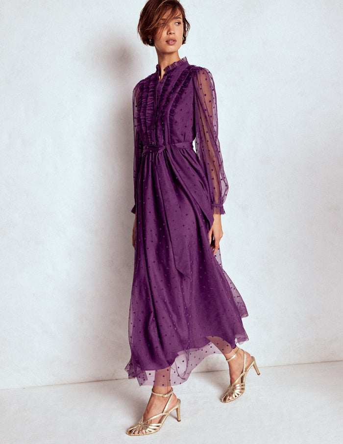 Tulle Ruffle Maxi Dress Viola Purple