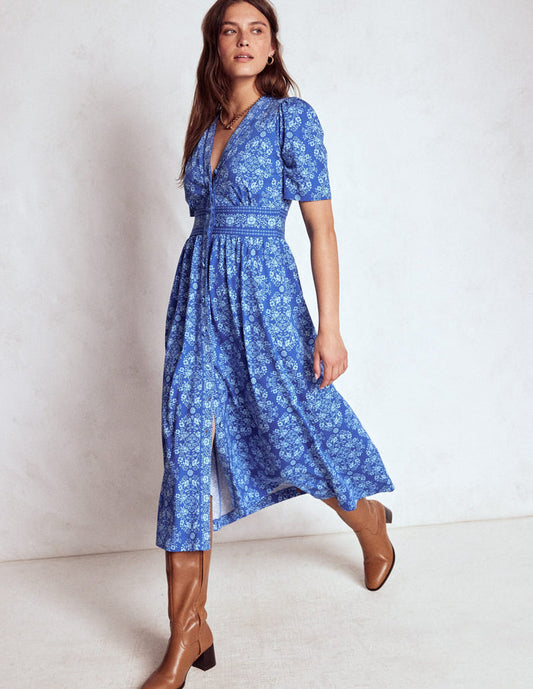Natalia Jersey Tea Dress Bright Blue, Ornamental